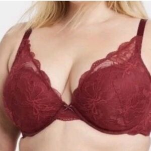 Auden Plus Size Push Up Plunge Coverage Underwire Bra Maroon Size 44DDD NWT